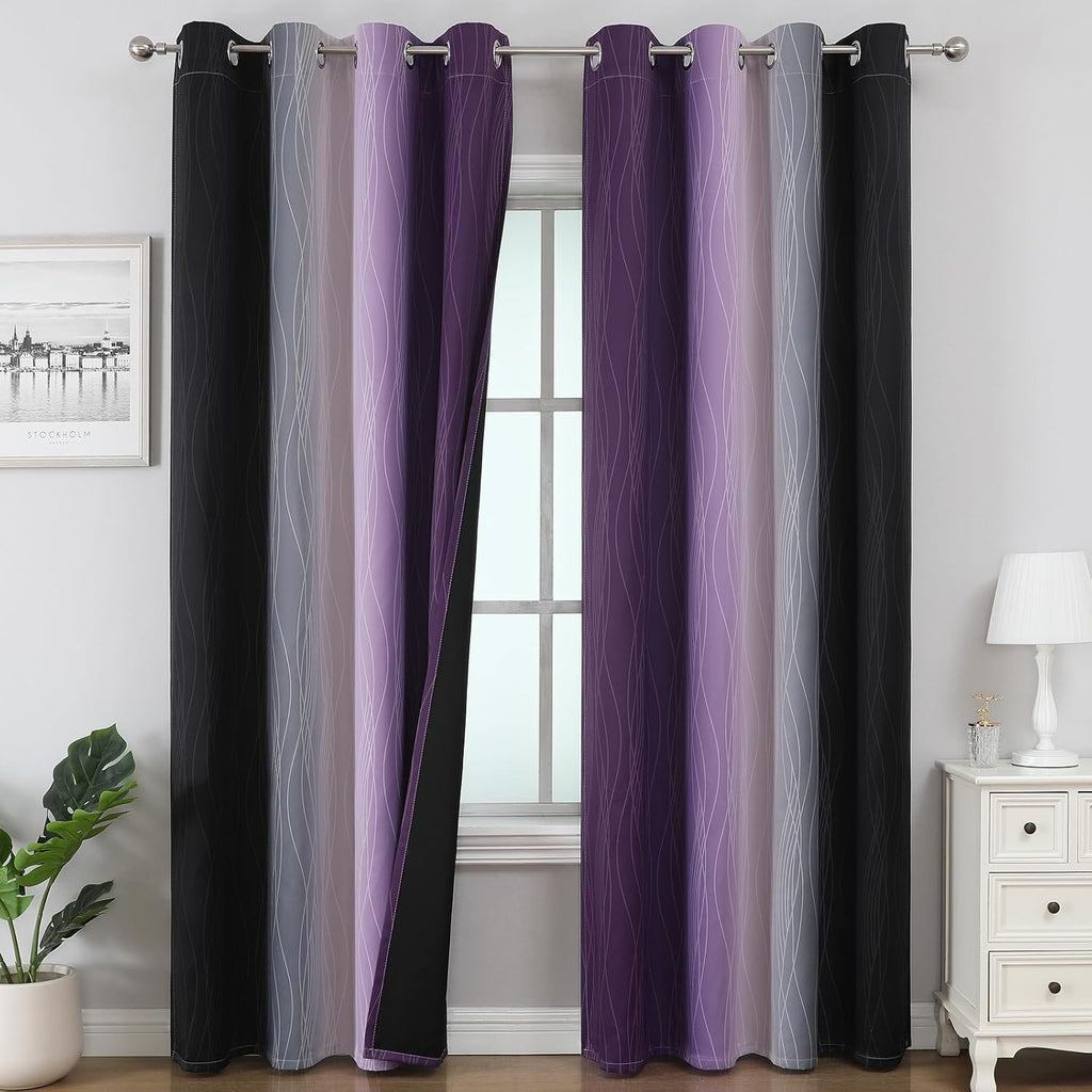 Estelartextiler Estelar Textiler Purple and Black Ombre Blackout Curtains for Bedroom, Thermal Insulated Gradient Blackout Drapes, Full Roo…