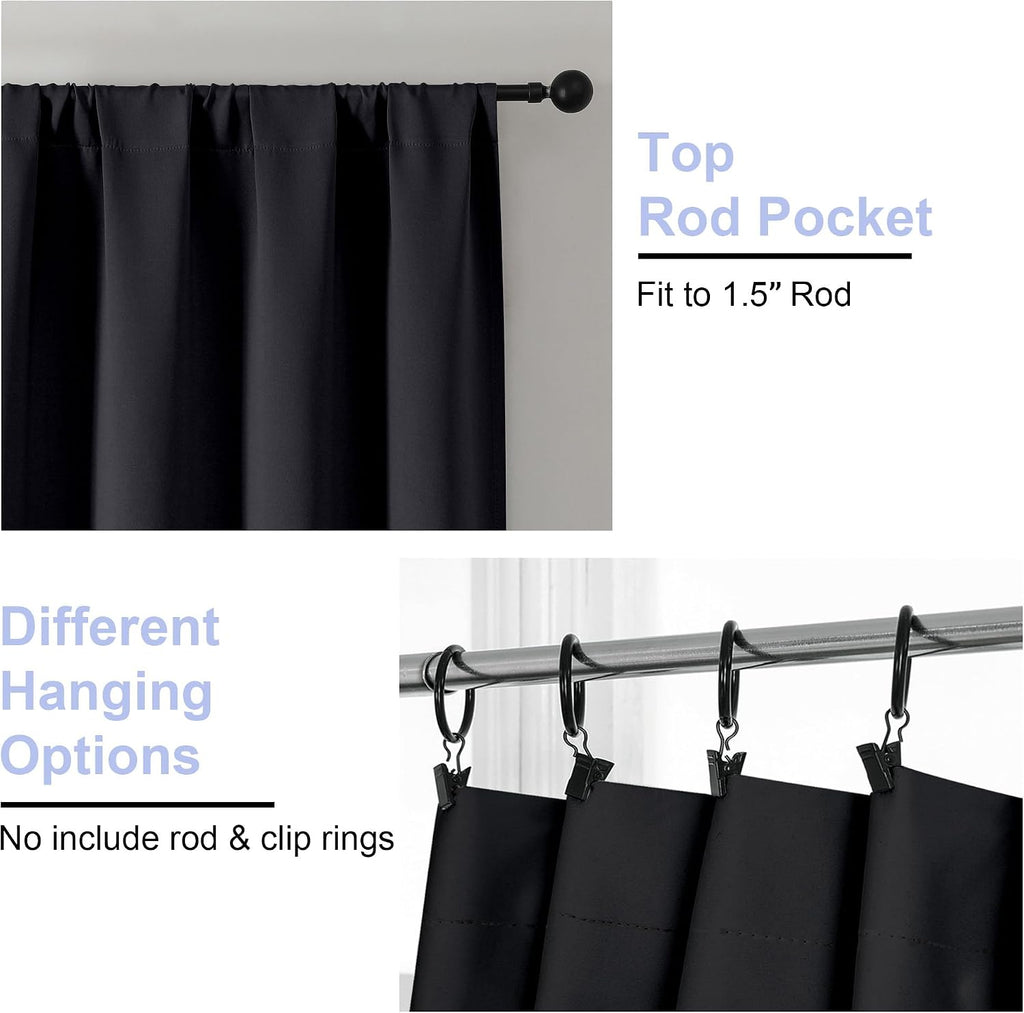 Simplebrand Ava Halloween Black Blackout Curtains for Bedroom 90 Inches Long 2 Panels Set, Solid Privacy Energy Saving Living Room Window T…