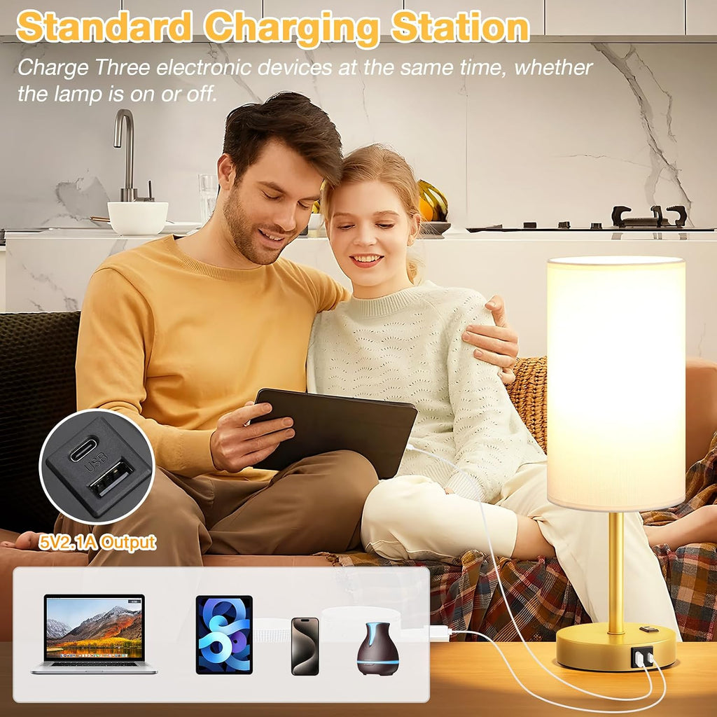 Dicoool Touch Bedside Table Lamp with USB - 3 Way Dimmable Gold Lamp for Bedroom Nightstand, Desk Lamp with Charging Station for Dorm…