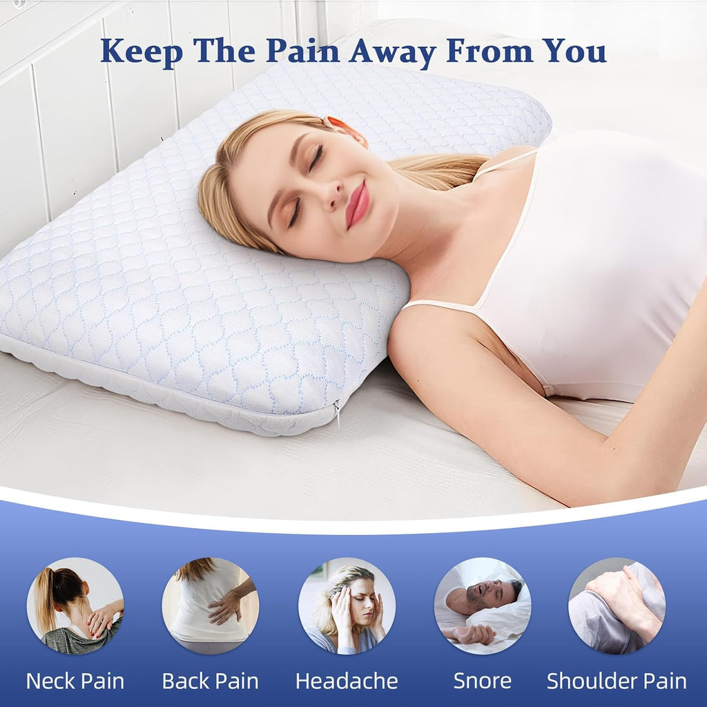 SofGlowlycomforteveryday SofGlowly Ultra Thin Flat Pillows for Sleeping Standard Size Set of 2, Cooling Memory Foam Pillow 2.75 inch Height…