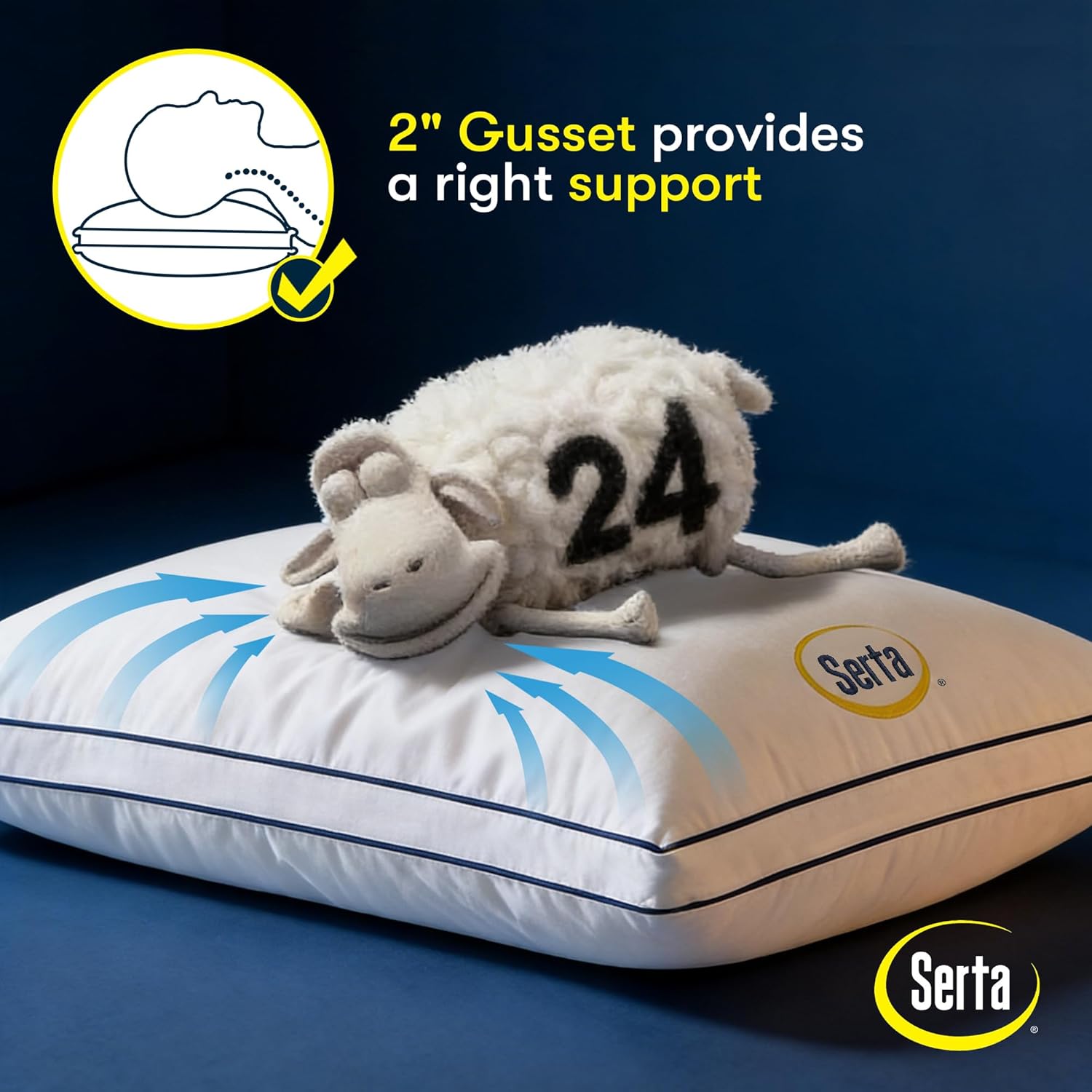 Serta Hotel Collection Bed Pillows King Size Set of 2, 400 Thread Count 100% Cotton Cover, Medium Support Gusseted Down Alternative Pillow…