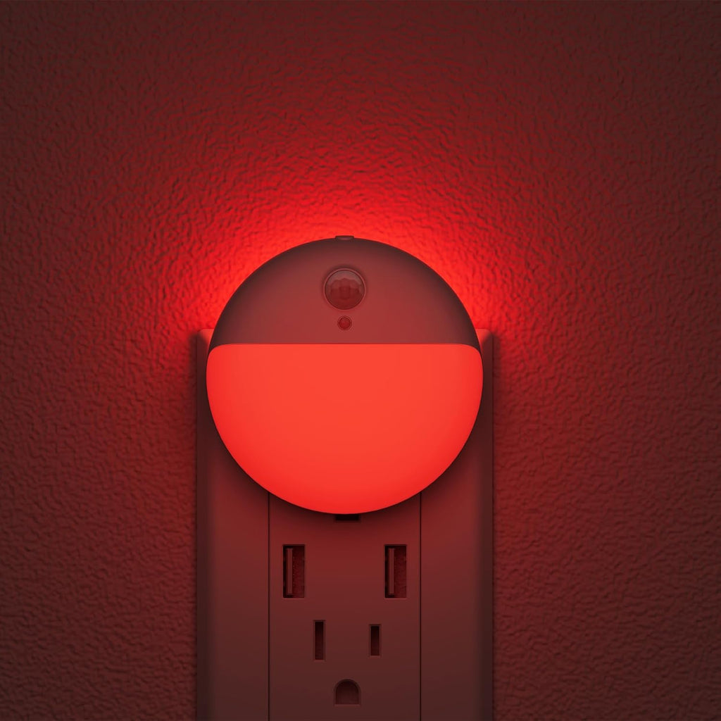 YUNLEX 2 Pack Plug in Red Sleep Night Light with Motion Sensor and Dusk to Dawn Sensor, 3 Modes, Soft Glow, 0% Blue Light True Red…