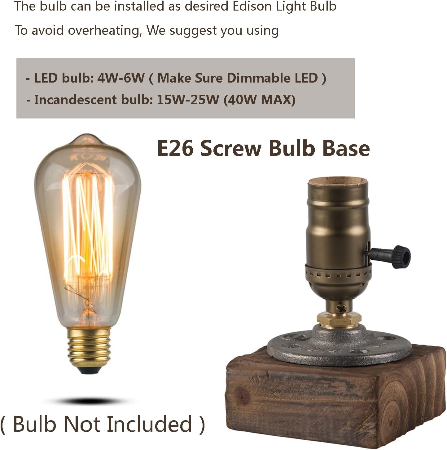 Vintage Table Lamp, Industrial Dimmable Nightlight Steampunk Desk Lamp with E26 Lamp Holder for Bedroom Living Room Home Art Display Cafe…