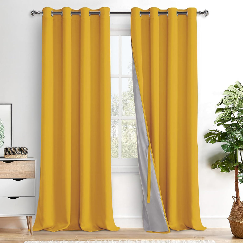 Xwzo 100% Blackout Curtain Panels - Thermal Insulated Black Liner Curtains, Noise Reducing and Heat Blocking Drapes for Hall and Studio Win…