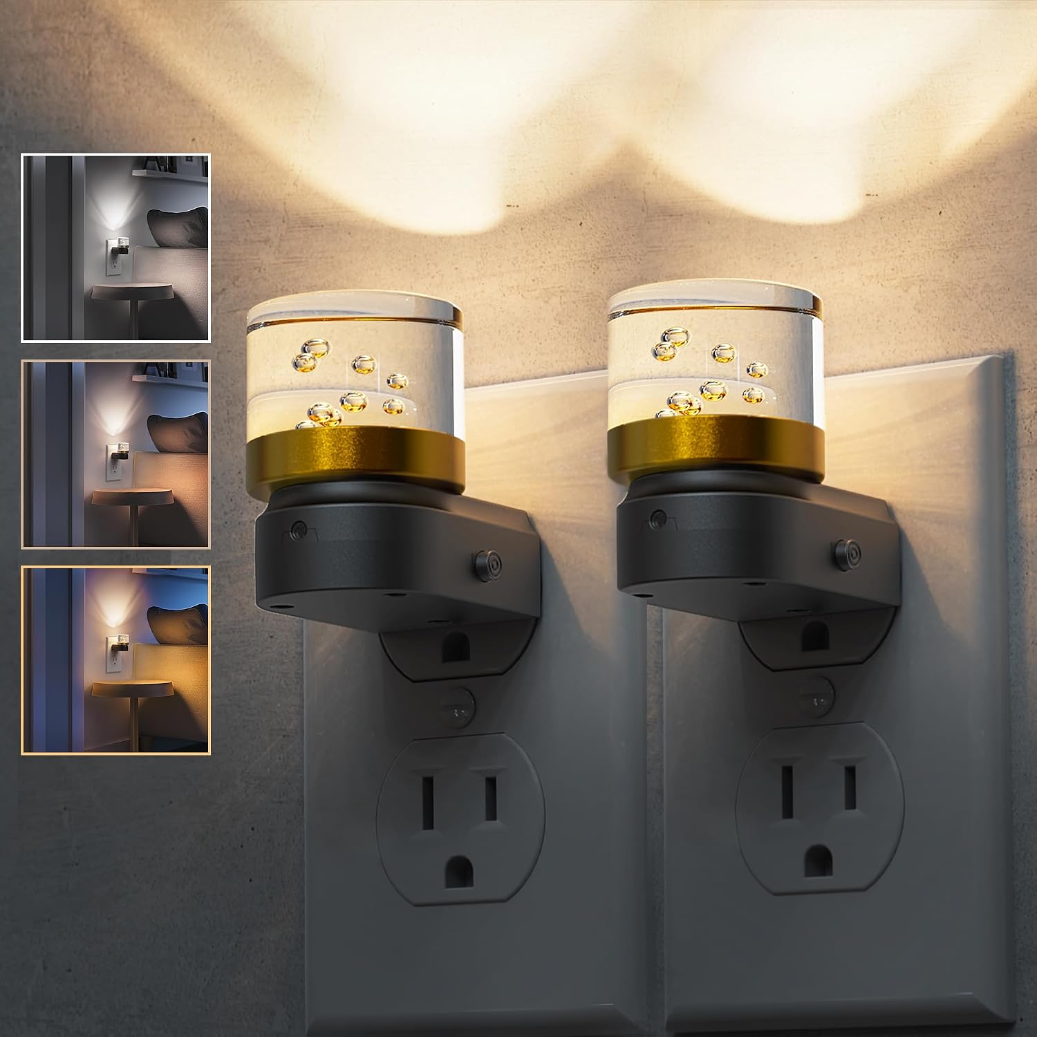 L LOHAS LED Night Lights Plug into Wall, 2 Pack 3000K/4000k/5000K Adjustable Color Temperature Bubble Night Light, Dusk to Dawn Sensor…