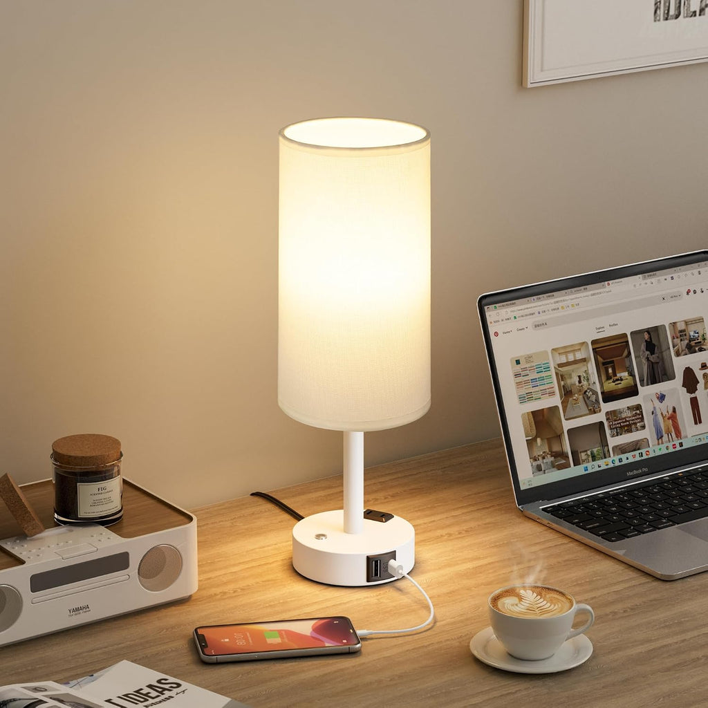 Aooshine Touch Bedside Table Lamp with Memory - Stepless Dimmable Lamp for Bedroom, Small Nightstand Lamp with Dual USB Charging Ports and…