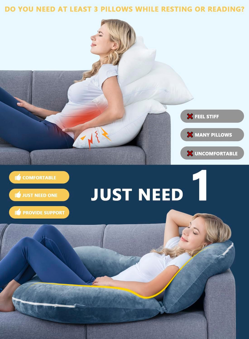 Insen Reading Pillow, Back Pillow for Sitting in Bed for Reading, Nurse & Relax, Reading Pillow for Adults, Moms & Kids, Sit Up Pillow for…