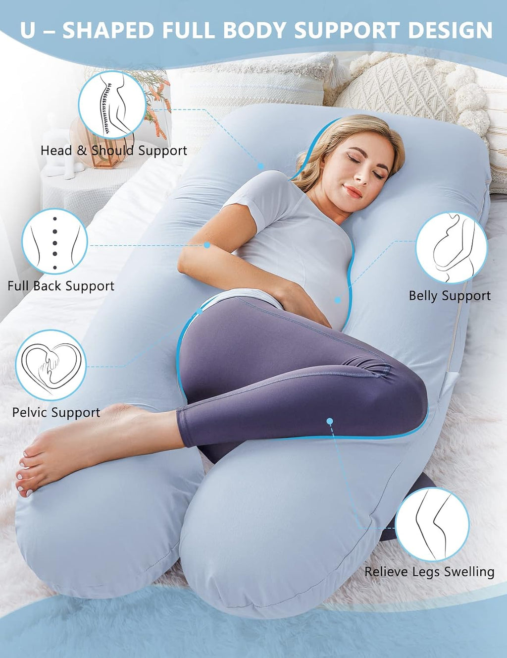 Meiz Pregnancy Pillow, Cooling Pregnancy Pillows for Sleeping, Maternity Pillow for Pregnant Women, Pregnancy Body Pillow with Cooling Jers…