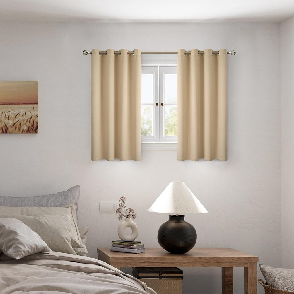 BGment Short 100% Blackout Curtains for Bedroom, Thermal Insulated Energy Efficiency Noise Reducing Grommet Curtains 45 Inch Length with Li…