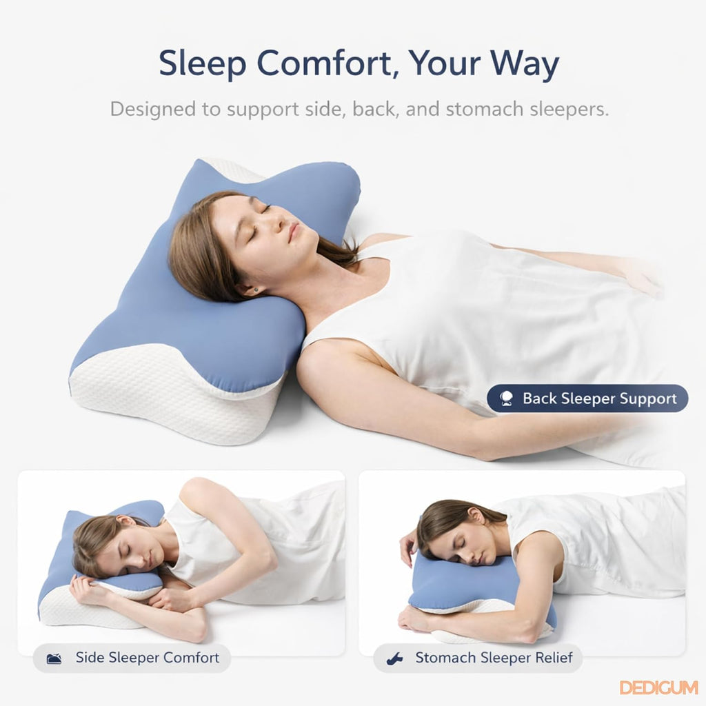 Dedigum Cervical Neck Pillow for Sleeping - Memory Foam Contour Pillow, Ergonomic Orthopedic Support for Side Back Stomach Sleepers, Neck a…