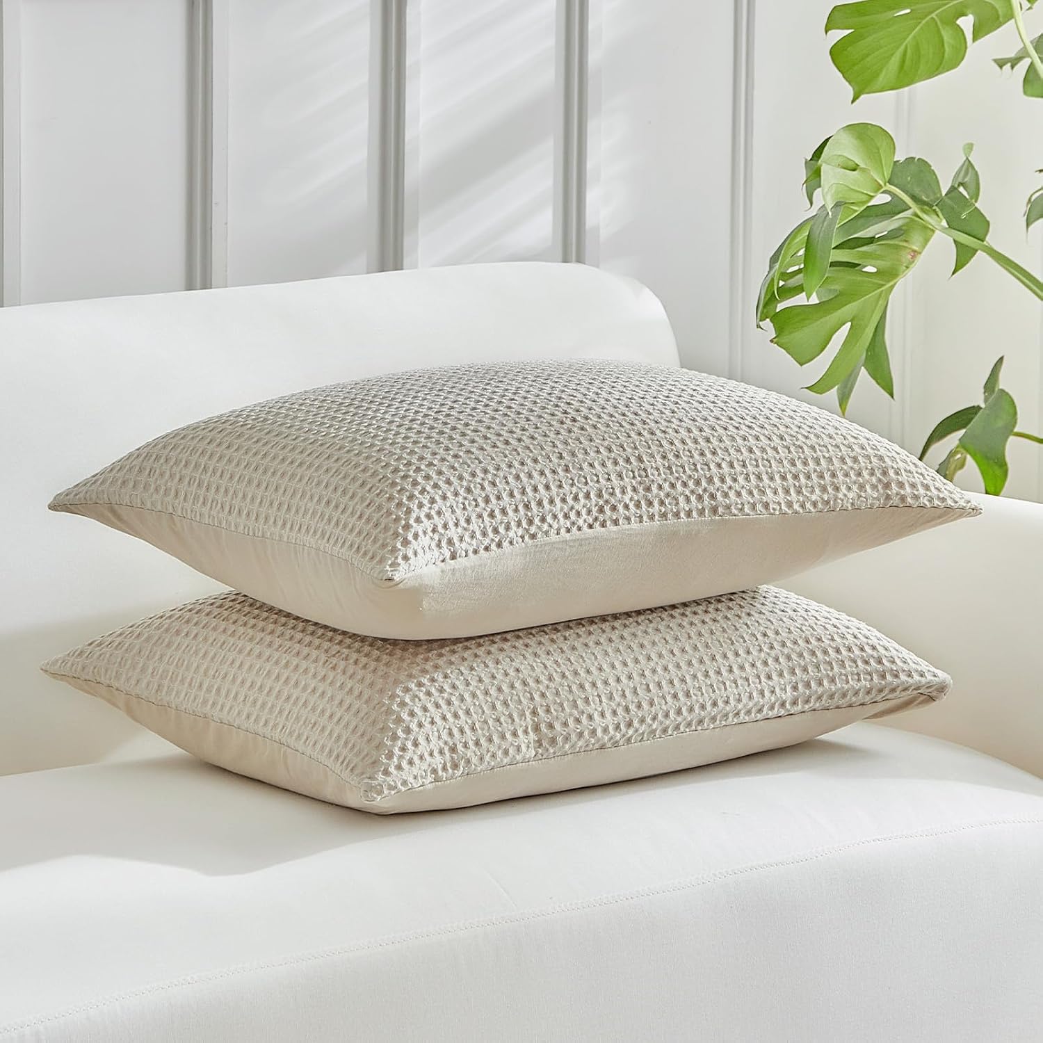 Warmdern Waffle Weave Pillowcases King Size 4 Pack Pillow Cases Soft Microfiber Pillow Case Covers Set of 4 Boho Woven Textured Pillowcase…