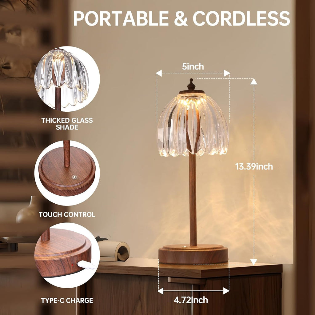 Shenmoyl Tulip Table Lamp with 5200mAh Battery & Touch Control, Small Cordless Table Lamp with 3 Colors, Rechargeable Battery Operated…