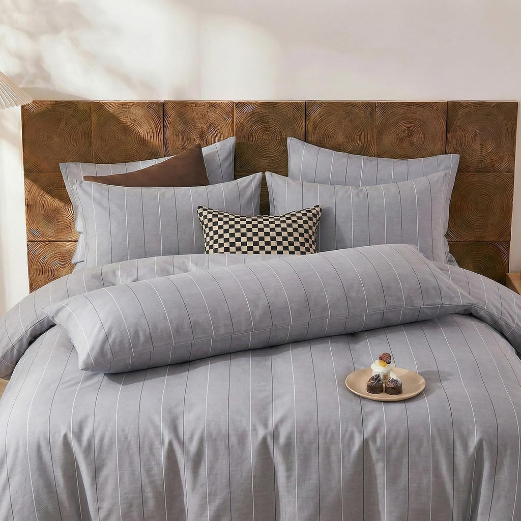 Merryword Gray Striped Pillowcases, 100% Cotton Pillow Cases, Queen Size Pillowcases, Luxury Linen Like Pillowcase, Soft Breathable Pinstri…