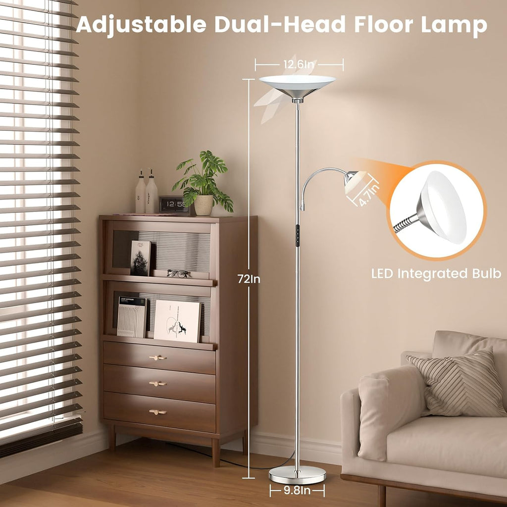 SIBRILLE Metallic Sliver Torchiere Floor Lamp, 2 Way 72'' Dimmable LED Standing lamp with Rmote, Multi Color Temps, 34W Tall Light with…