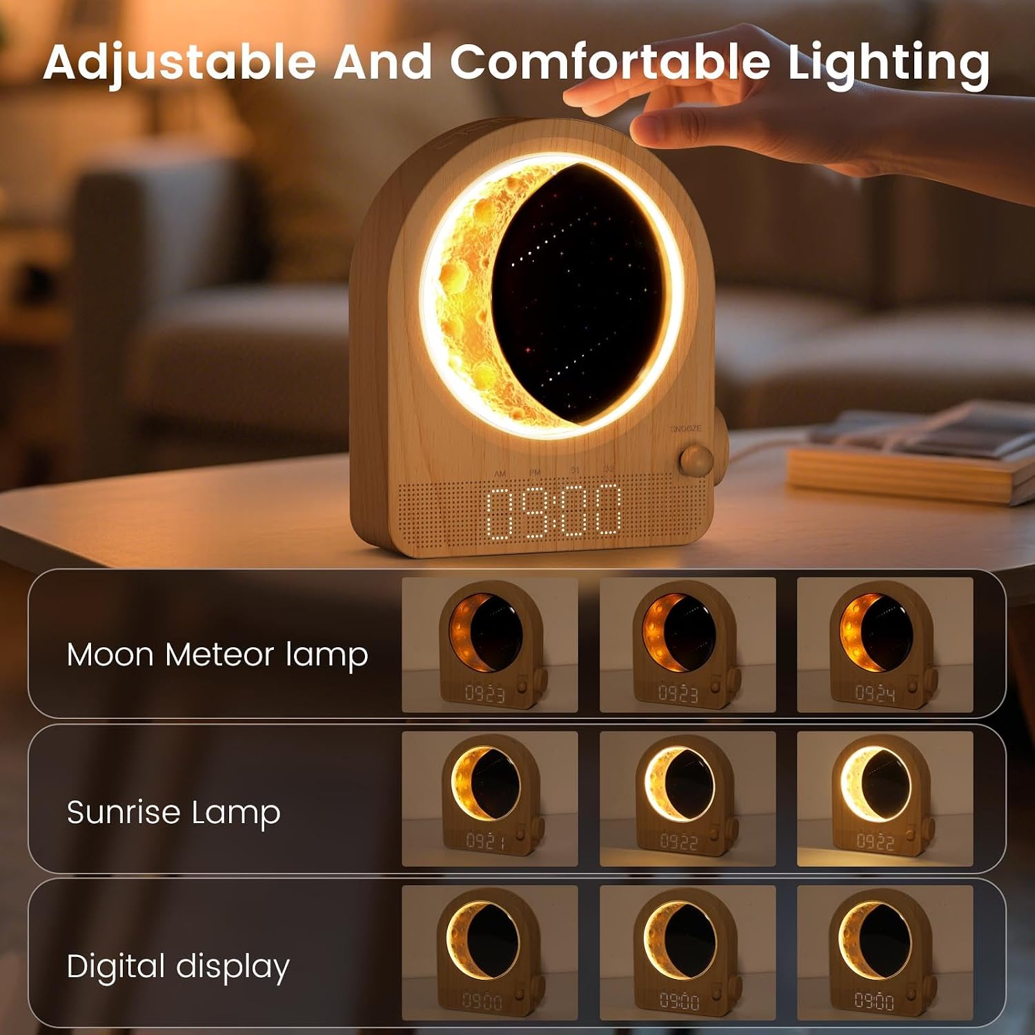 Epochleno Sunrise Alarm Clock, White Noise Machine & Meteor Moonlight - 10 Soothing Sounds, Dual Alarms, 30/60/90min Timer, Easy Snooze - B…