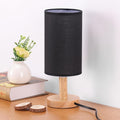 Black Small Bedside Table Lamp for Bedroom, Natural Round Wood Base&Fabric Linen Shade, Cozy Night Table Light for Study Reading, Minimalist…