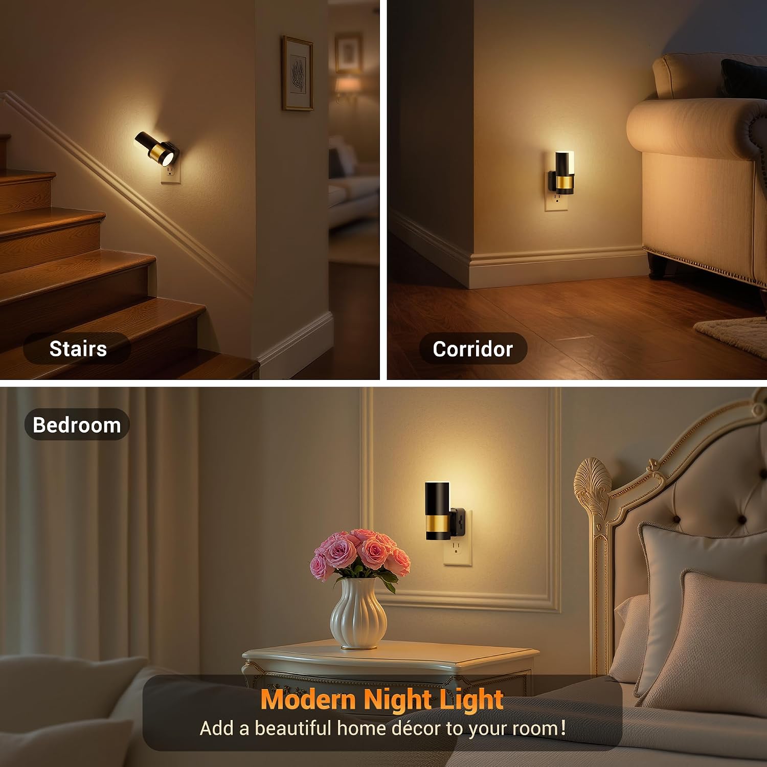 JandCase Plug in Night Light, Rotating Night Light with Dusk to Dawn Sensor, Dimmable 0-100LM Adjustable Brightness, 360°Rotatable, LED…