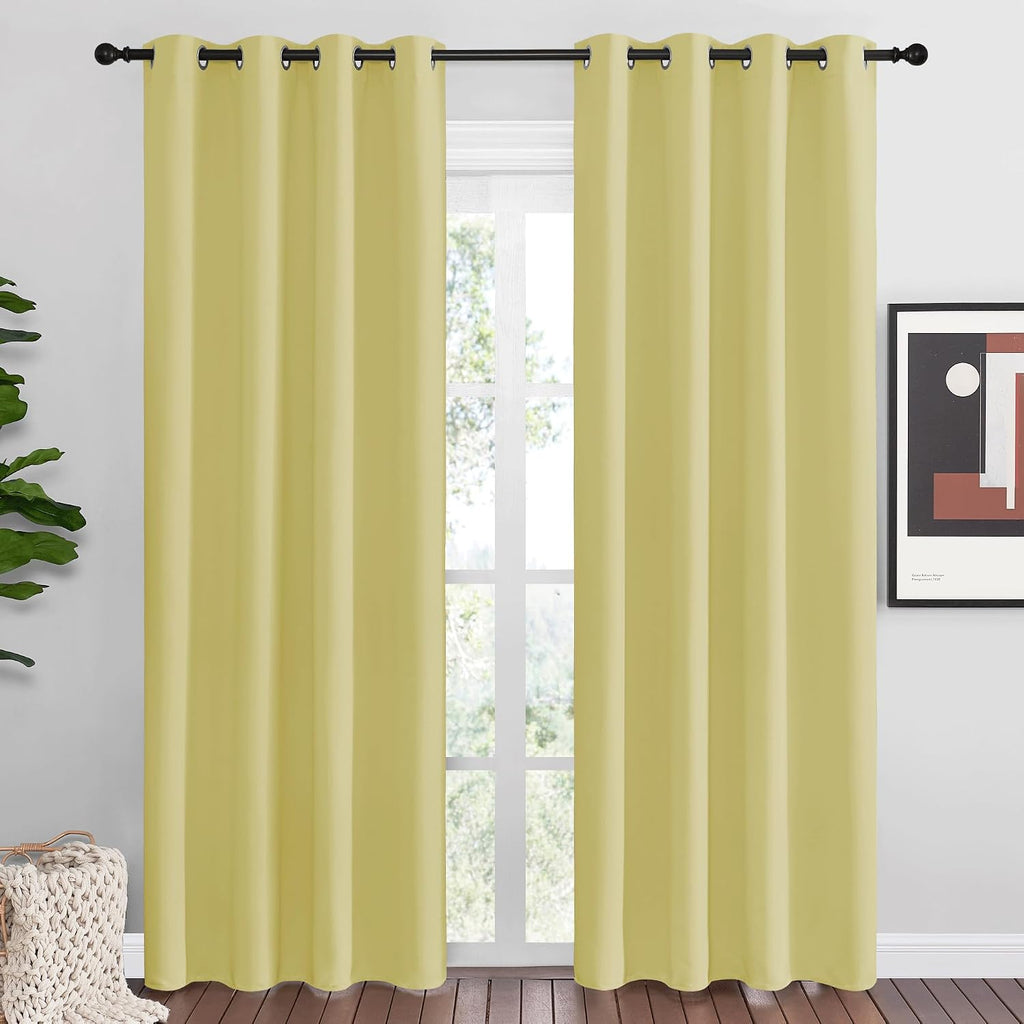 Nicetown Paler Yellow Blackout Curtains 86" Long for Office, 55" Wide, 2 Pieces, Dining Room, Guest Room, Sound Reducing Heat and Cold Bloc…