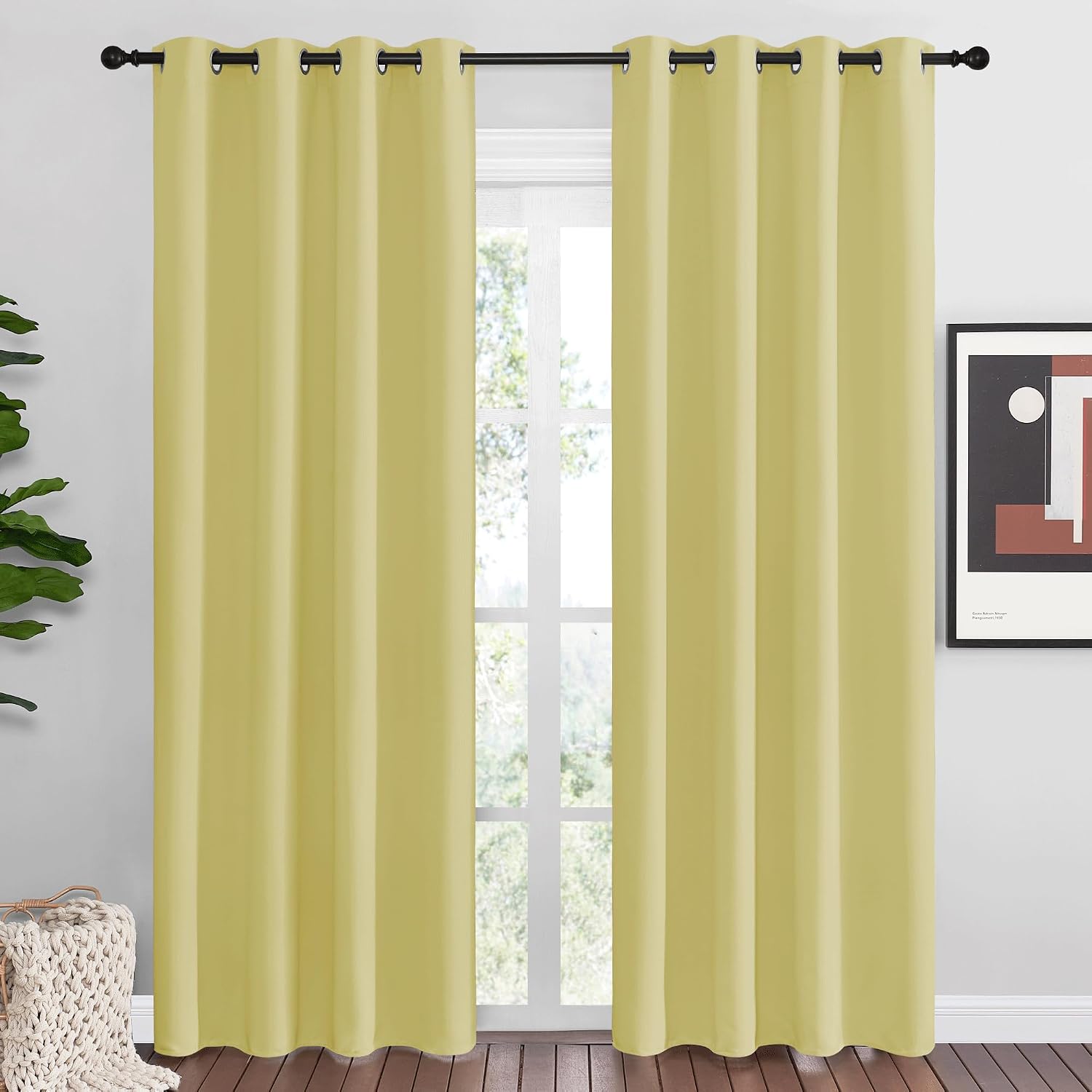 Nicetown Paler Yellow Blackout Curtains 86" Long for Office, 55" Wide, 2 Pieces, Dining Room, Guest Room, Sound Reducing Heat and Cold Bloc…