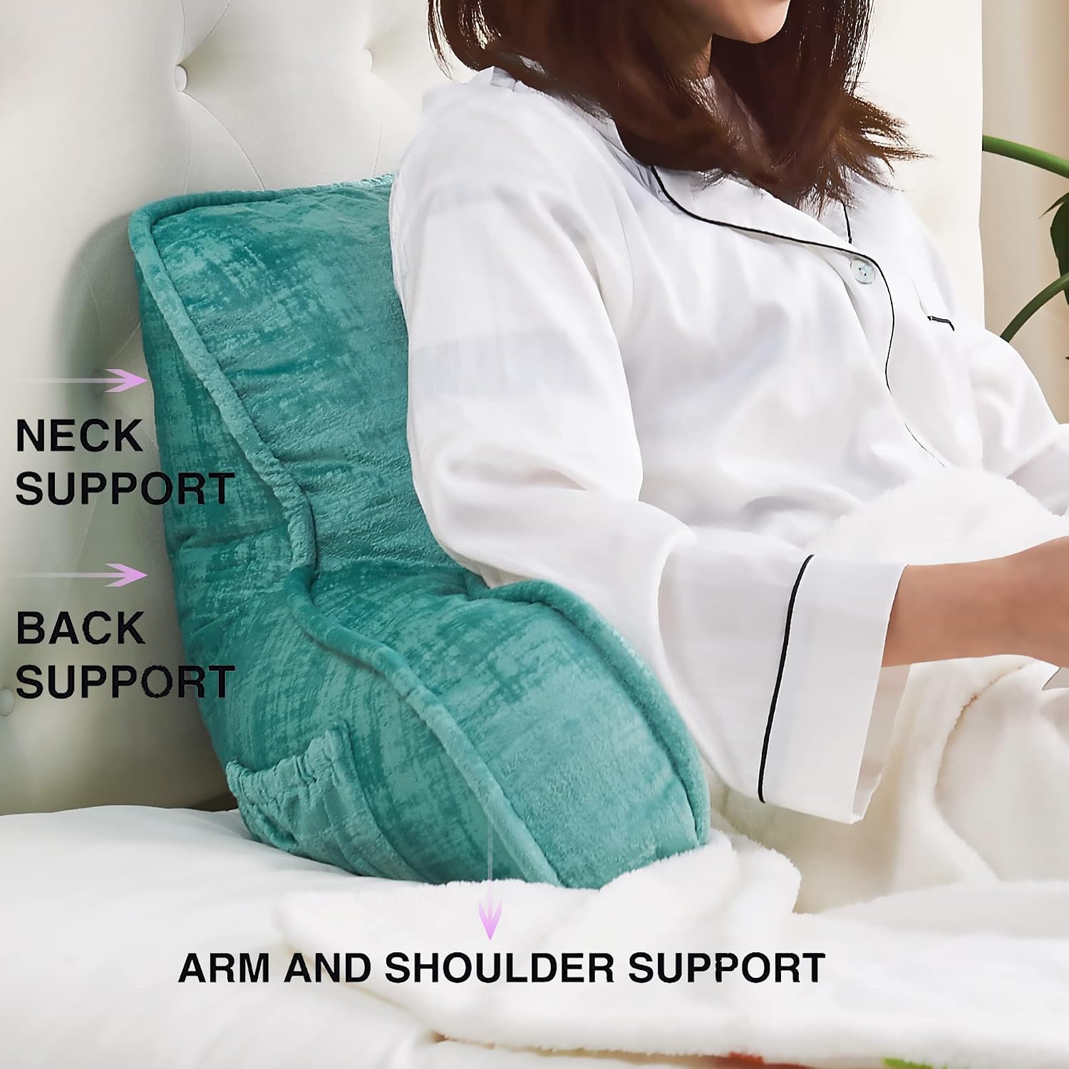 Bytide DIY Assembly Art Velvet Backrest Reading Bed Rest Pillow with Arms & Pockets, 18" H for Sitting in Bed Couch Sofa, Back Support Cush…