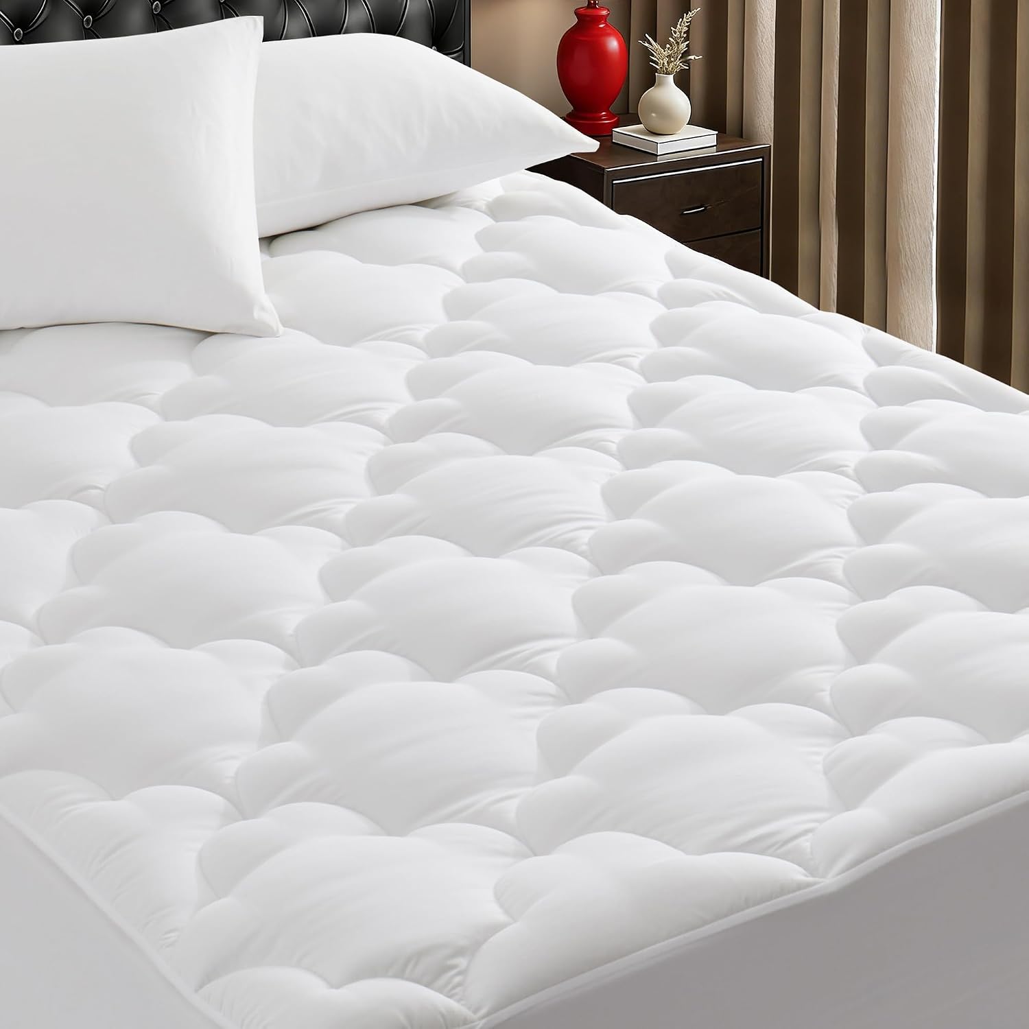 Wqspring Supportive Quilted Mattress Pad Pillow Top Mattress Cover Protector Cooling Soft for Breathable Padded Fitted 8"-21" Deep Pocket (…