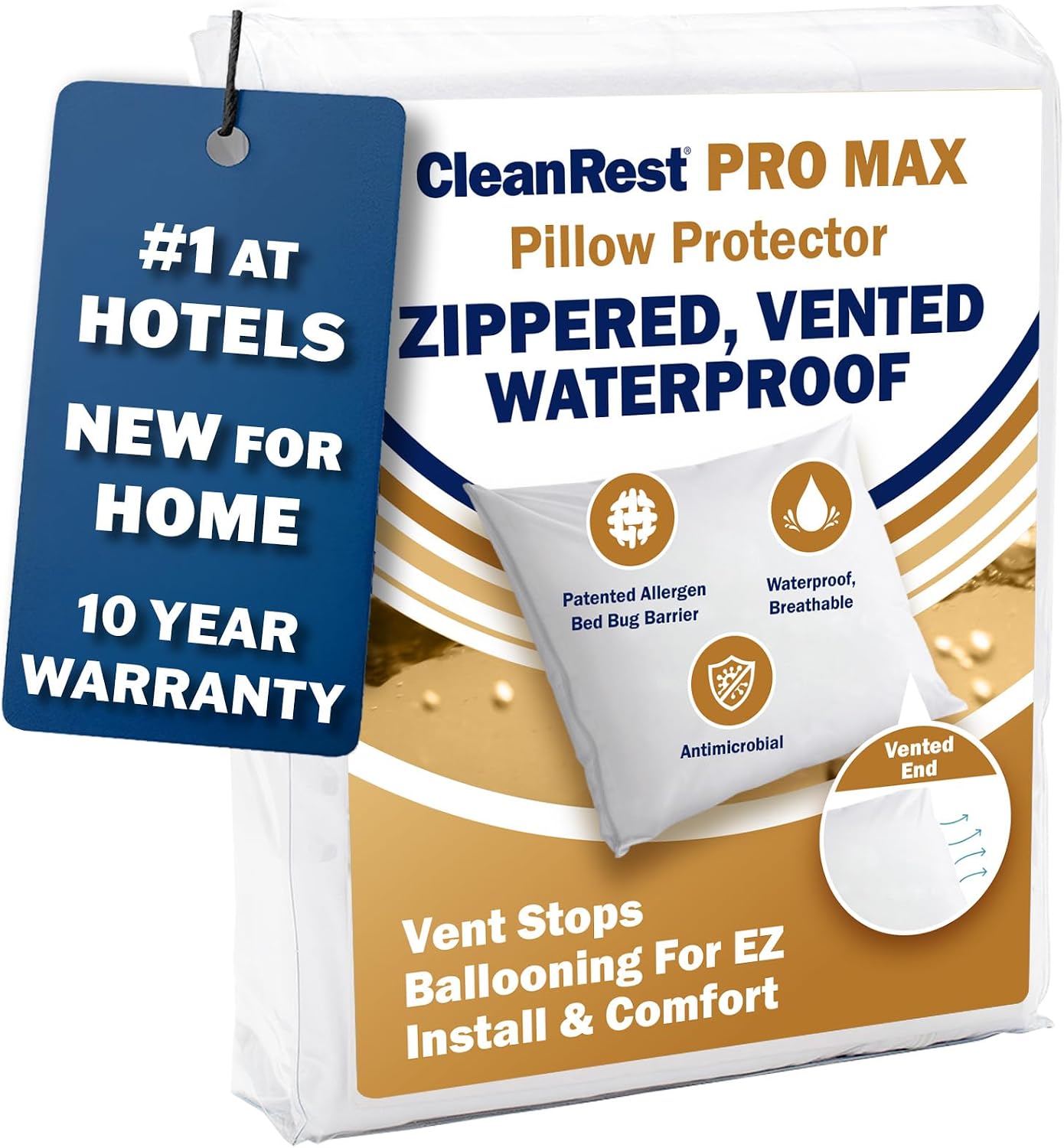 CleanRest PRO Max Waterproof Pillow Protector, Queen Size - Zippered (1-Pack), Dust Mite Allergen & Bed Bug Proof, Anti-Microbial Treated,…