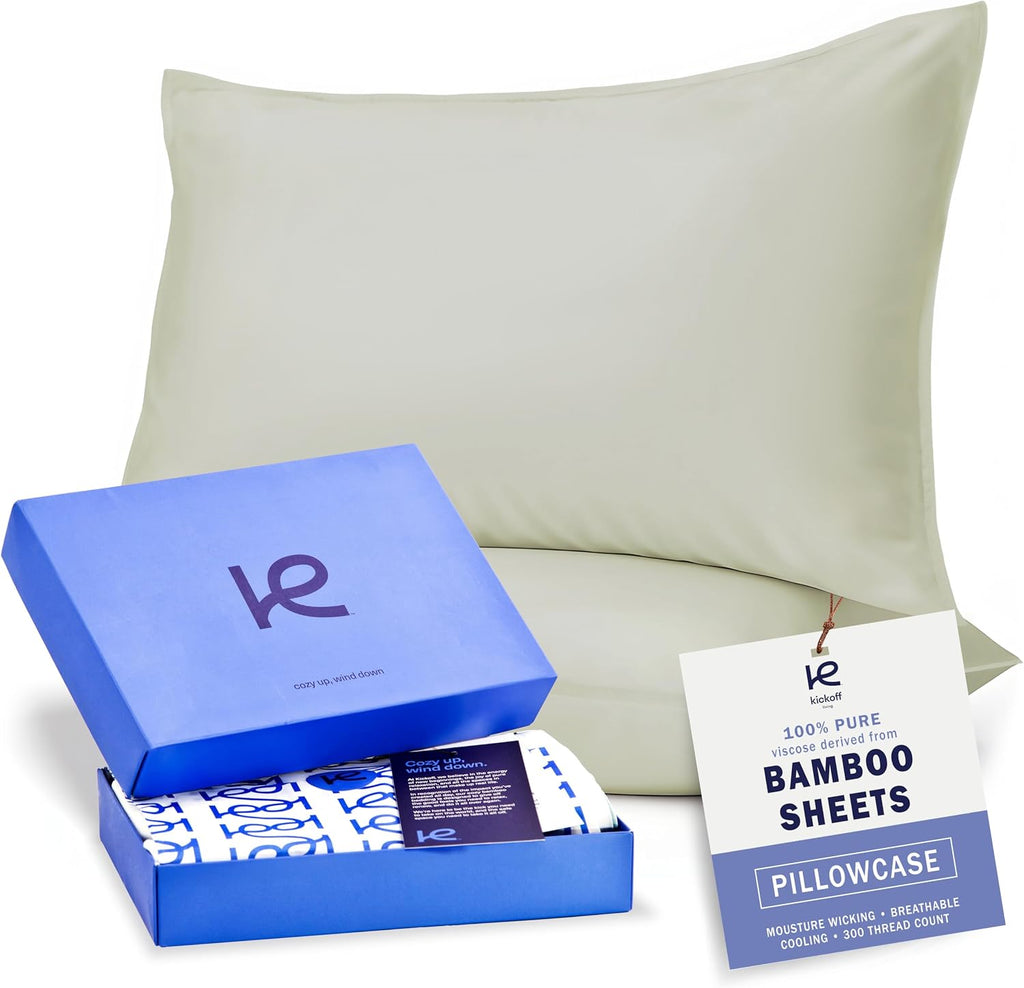 KickoffHome Kickoff Viscose Bamboo Pillowcase, Queen, Set of 2, 100% Organic Hidden Zippered Viscose Bamboo Pillow Case Queen Size, Cooling…