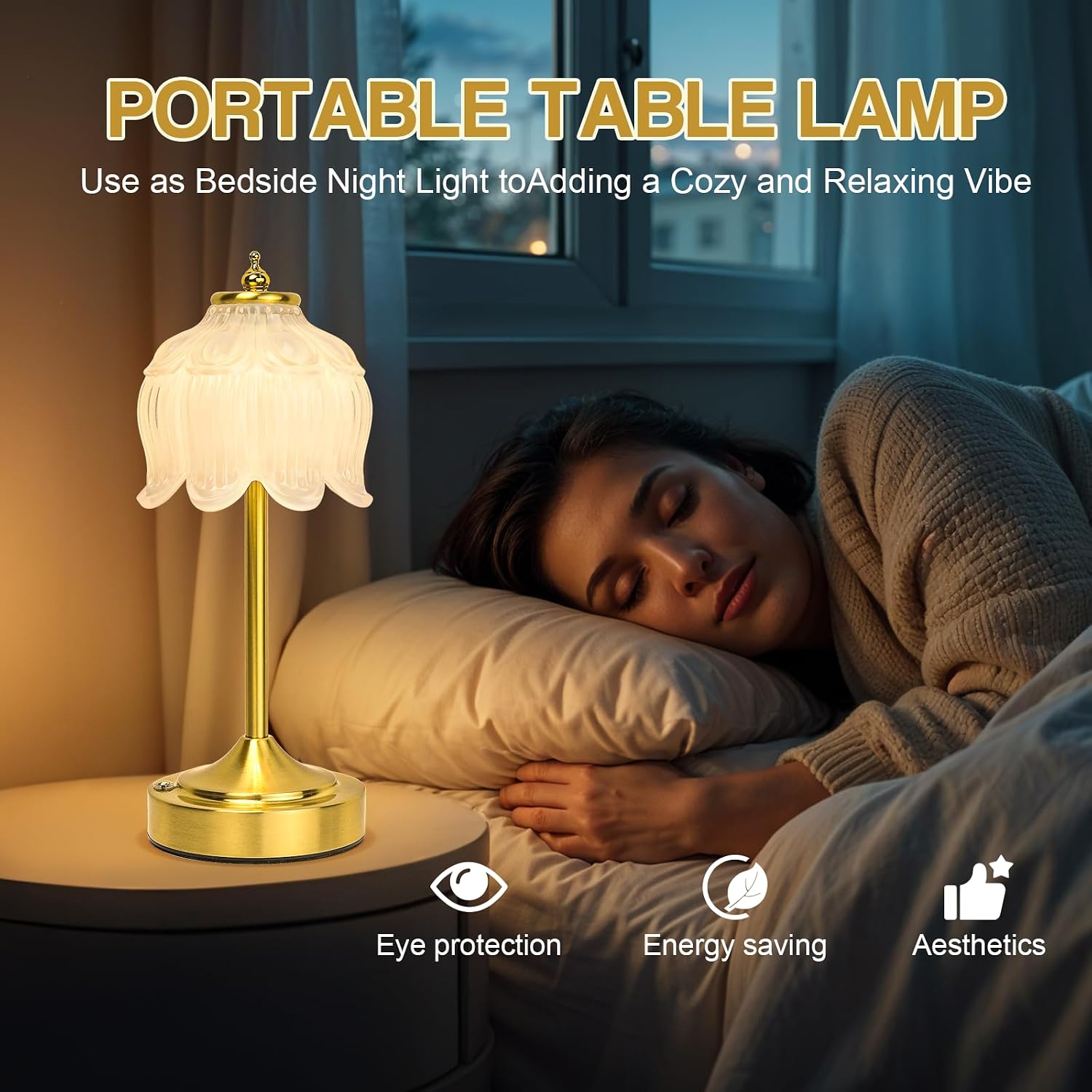 Cordless Lotus Flower Table Lamp, 5200mAh Rechargeable Battery Operated Portable Lamp, 3-Color Dimmable Touch Control Small Desk Lamp for…