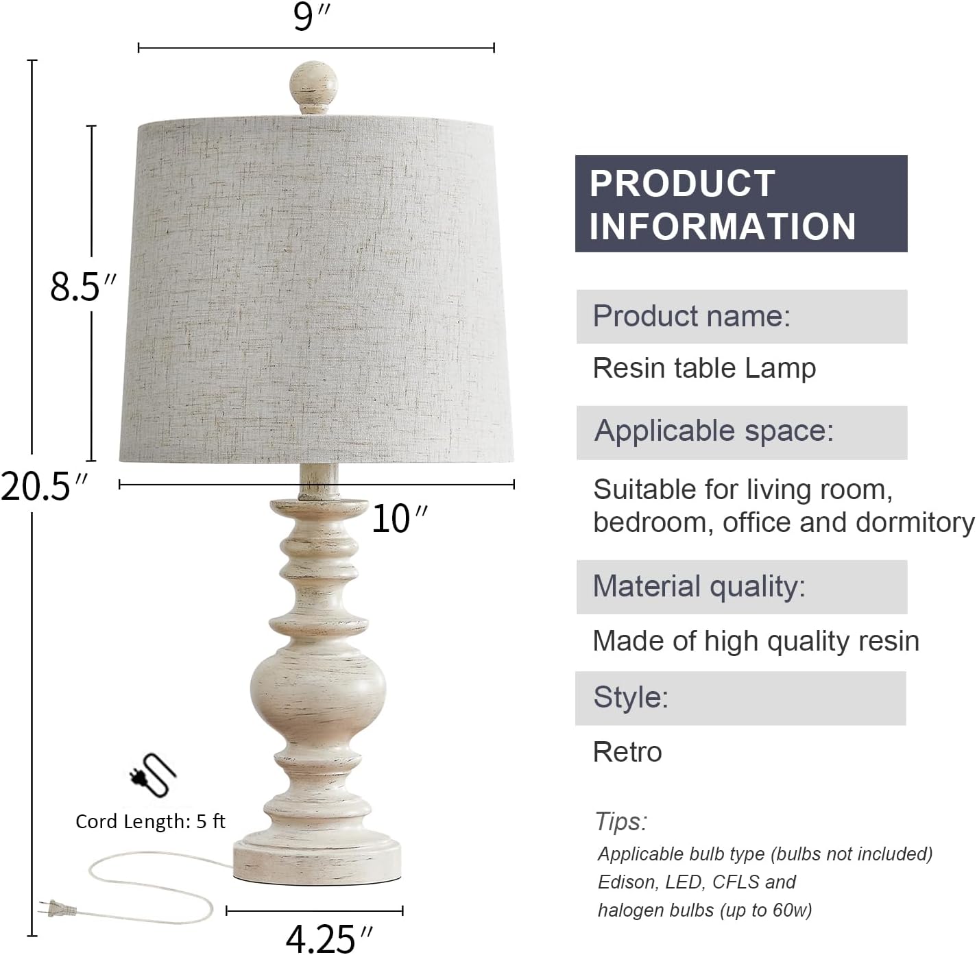 BOBOMOMO Tradition 20.5" Rustic Table Lamp Set of 2 for Living Room Farmhouse Bedside Desk Lamps Bedroom Nightstand Vintage Lamps Linen…