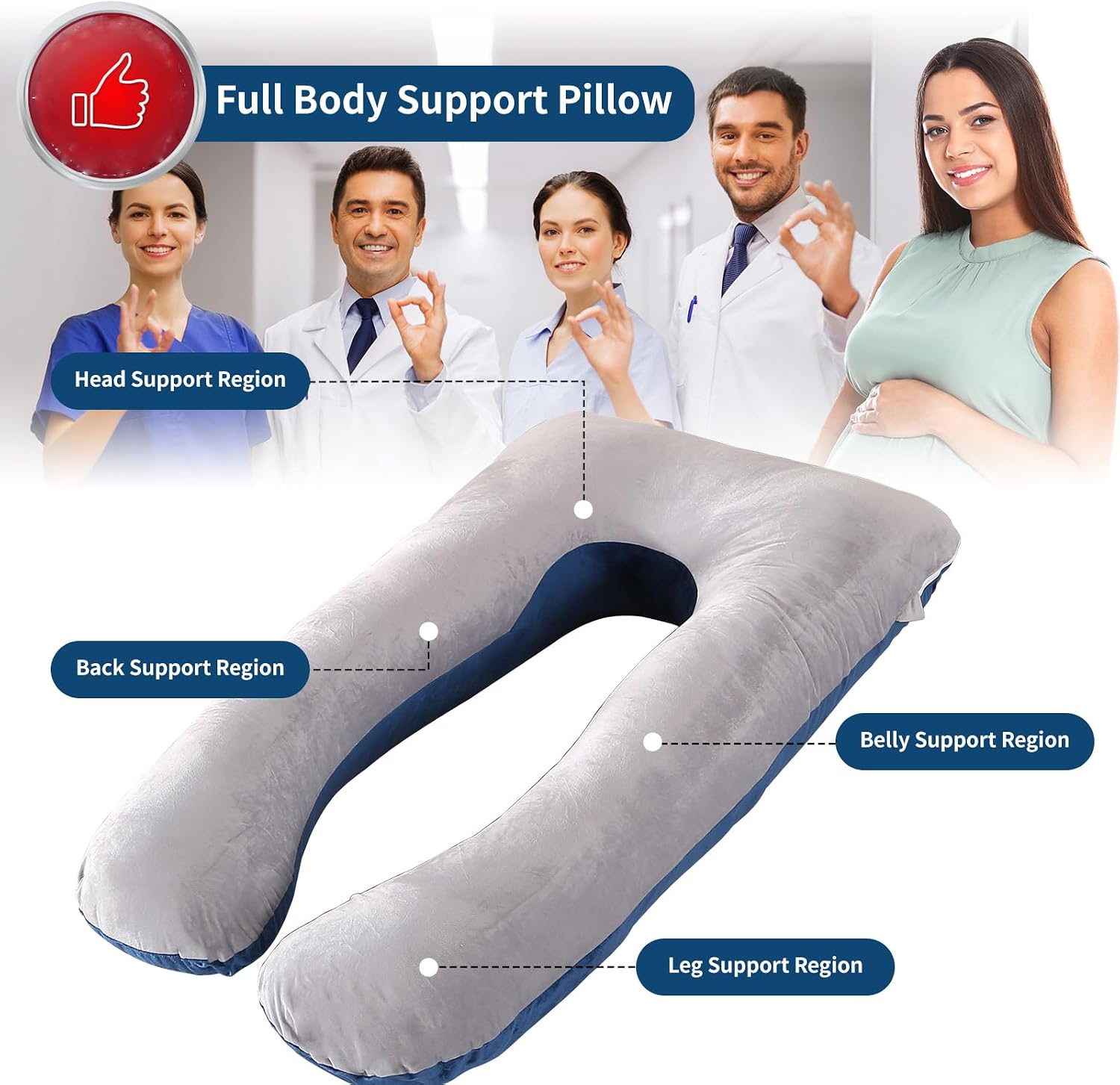 Amagoing 55 inches Pregnancy Pillows for Sleeping, U Shaped Maternity Full Body Pillow for Pregnant Women with Hip, Leg, Back, Belly Suppor…