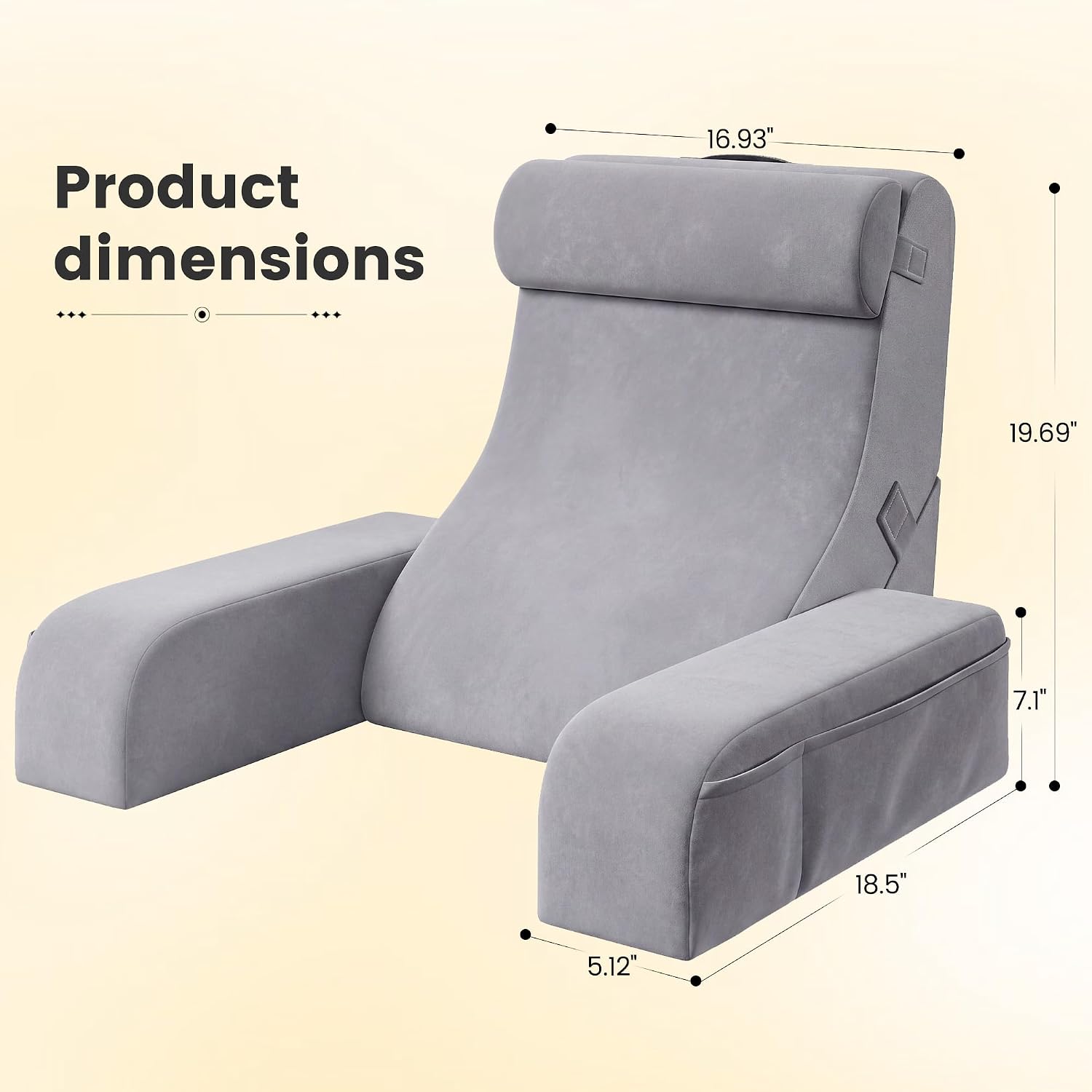 ElevateYourHome, EnhanceEver Homkdom Reading Pillow for Sitting in Bed Adult, 20" Back Pillow for Bed Sitting up with Armrests & Sto…