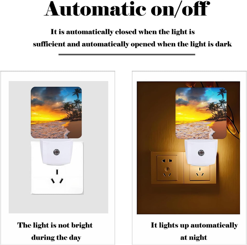 Sunset Beach Night Light, Plug Into Wall with Dusk to Dawn Light Sensors, Warm Nightlights for Bedroom, Bathroom, Hallway, Kitchen, Gifts…