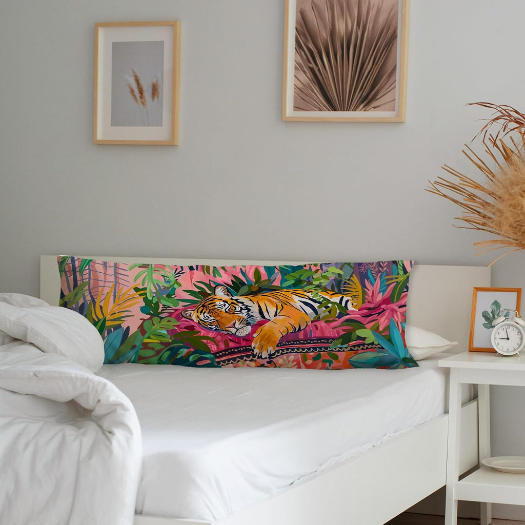 Maximalist Tiger Body Pillow Covers 20x54, Preppy Room Decor, Tropical Trendy Colorful Tiger Animal Long Body Pillow Case Cover with…