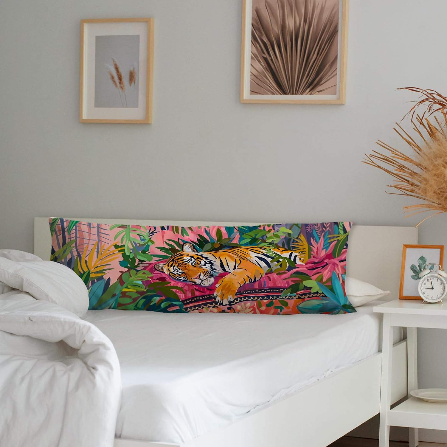 Maximalist Tiger Body Pillow Covers 20x54, Preppy Room Decor, Tropical Trendy Colorful Tiger Animal Long Body Pillow Case Cover with…