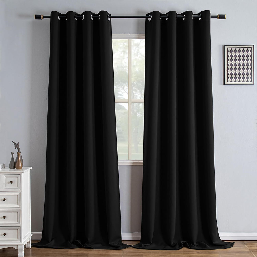 Igemaeve Black Blackout Curtains 108 Inch Length 2 Panels Set, Black Out Curtains for Bedroom 108 Inch Long, Grommet Energy Saving Room Dar…