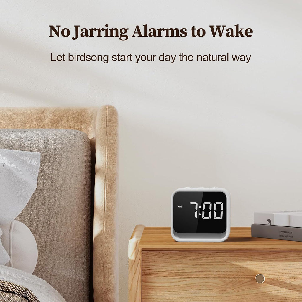 HOUSBAY Wooden Sound Machine Alarm Clock for Bedrooms - Gentle Wake-Up with Birdsong, White Noise for Sleeping, Small Digital Clock for…