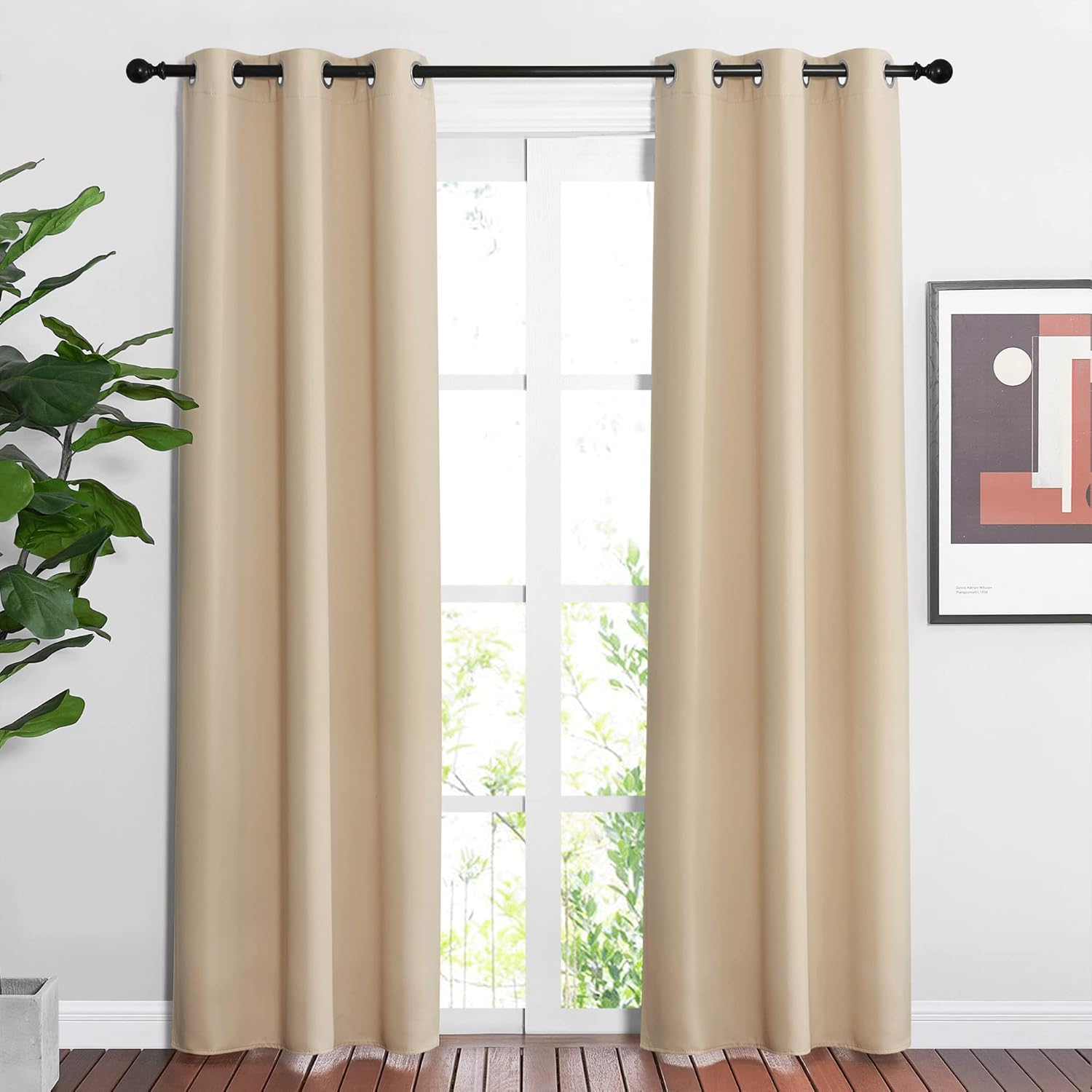 Nicetown Blackout Farmhouse Curtains - Thermal Insulated Solid Grommet Vertical Drapes Room Darkening Window Treatments for Bedroom (Biscot…