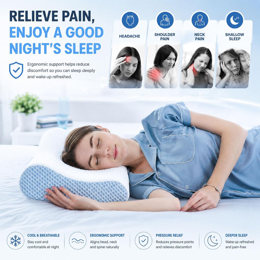DR.DREAM Memory Foam Pillow for Sleeping, Cooling Gel Ergonomic Contour Firmness Bed Pillow for Neck Shoulder, Cervical Orthopedic…