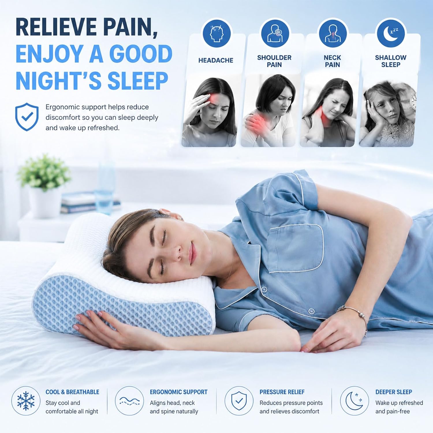 DR.DREAM Memory Foam Pillow for Sleeping, Cooling Gel Ergonomic Contour Firmness Bed Pillow for Neck Shoulder, Cervical Orthopedic…