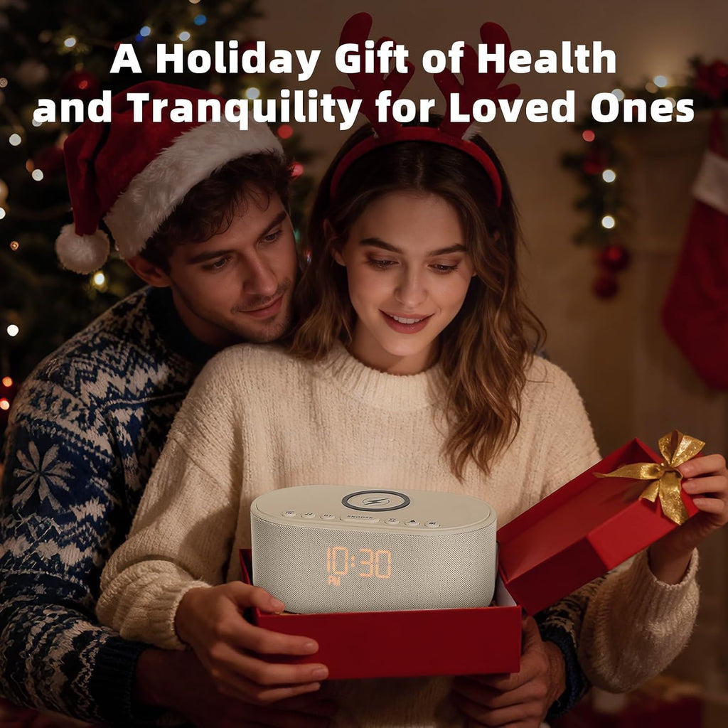 Odokee Sound Machine Alarm Clock for Bedrooms: Bluetooth 10W Stereo Sound Speaker with Wireless Charging - White Noise Machine for Sleeping…