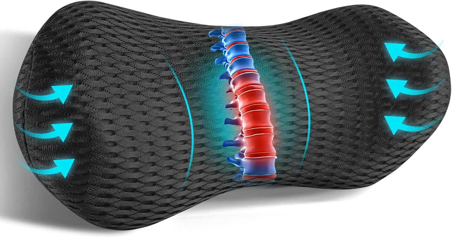 Niceedaybrand Lumbar Support Pillow for Office Chair Car Lumbar Pillow, Memory Foam Back Cushion with Breathable 3D Mesh Lumbar Support Orth…