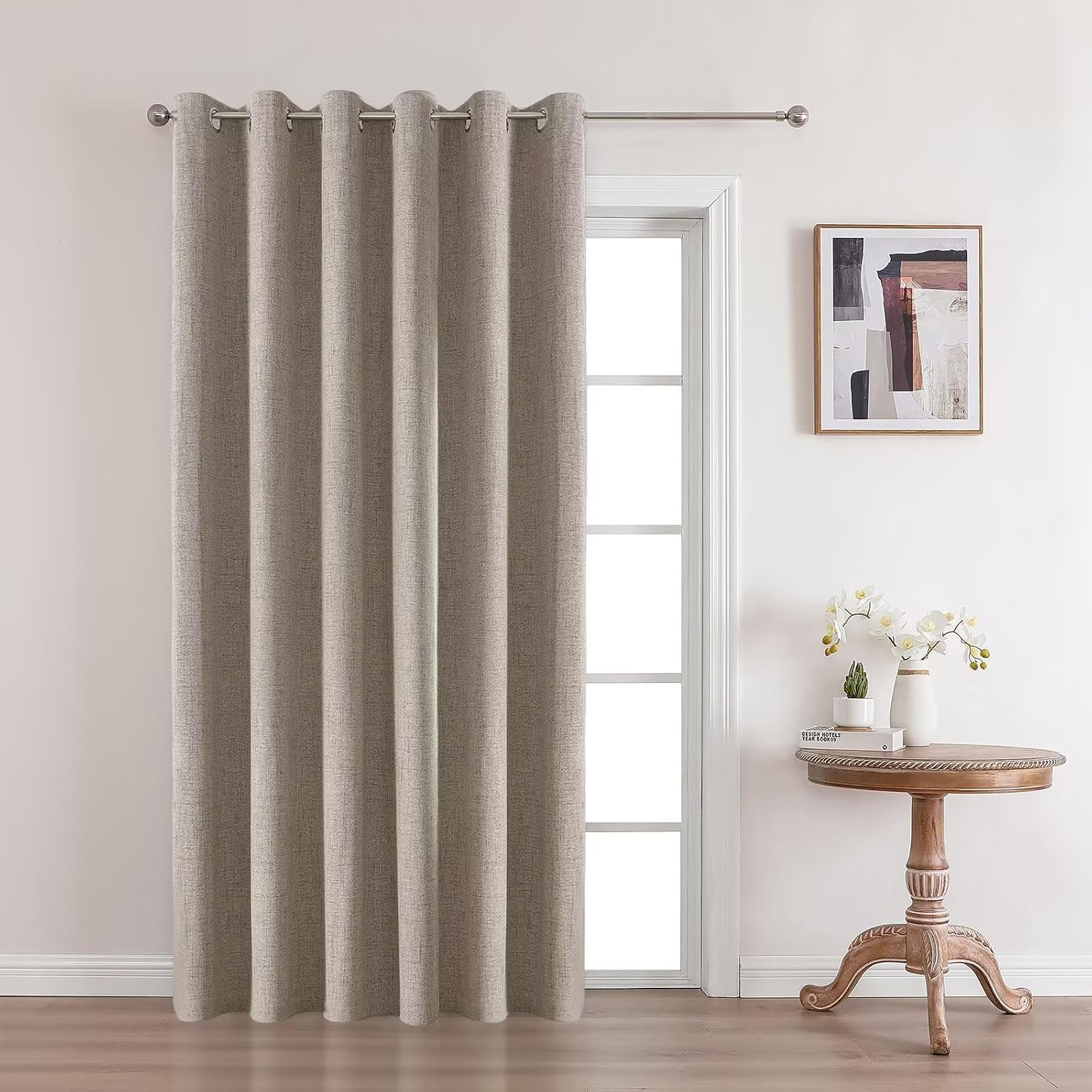 Joydeco Modern Linen Blackout Curtains, 100"W x 120"L, 1 Panel for Bedroom & Living Room, Thermal Insulated, Grommet Top