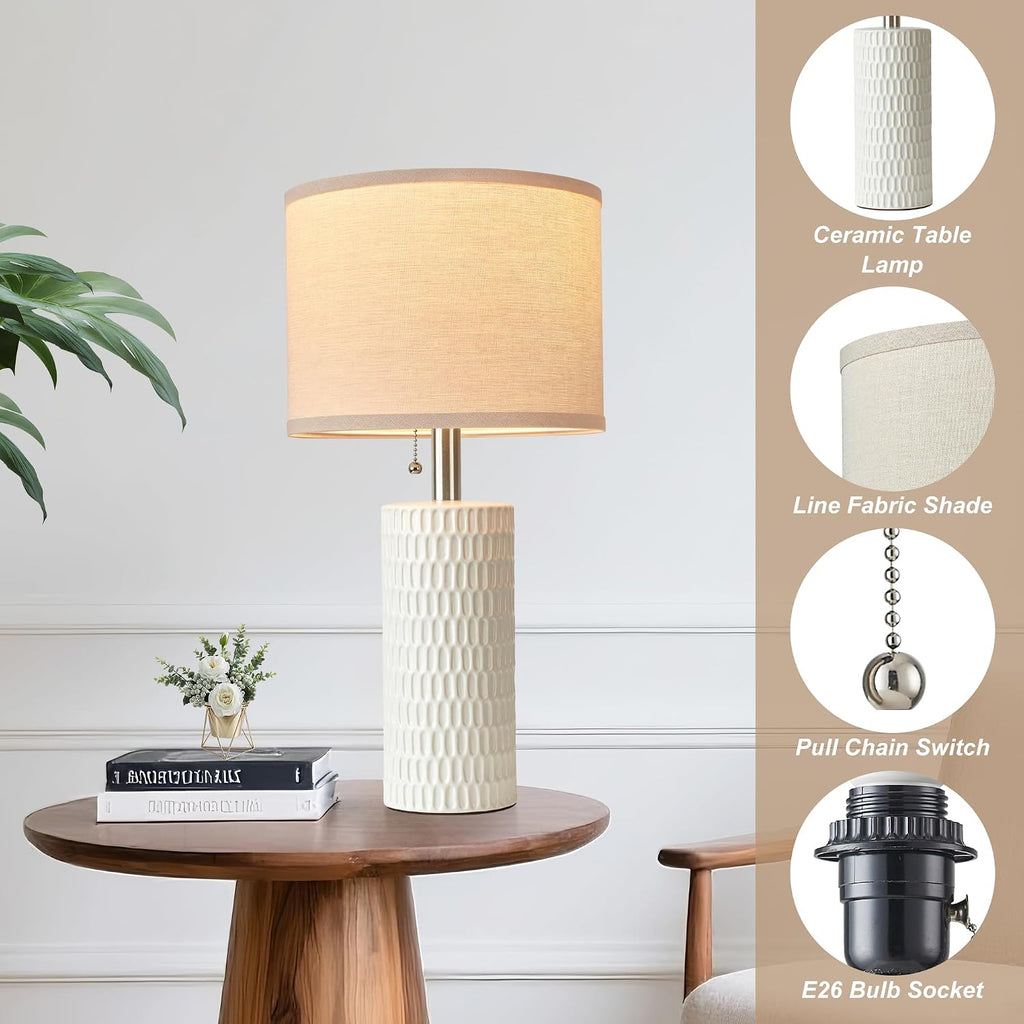 Reaketon 20.5" Modern Ceramic Table Lamps for Bedroom Set of 2, Bedside Lamps for Night Stands with Beige Lampshade, Farmhouse Table Lamp…