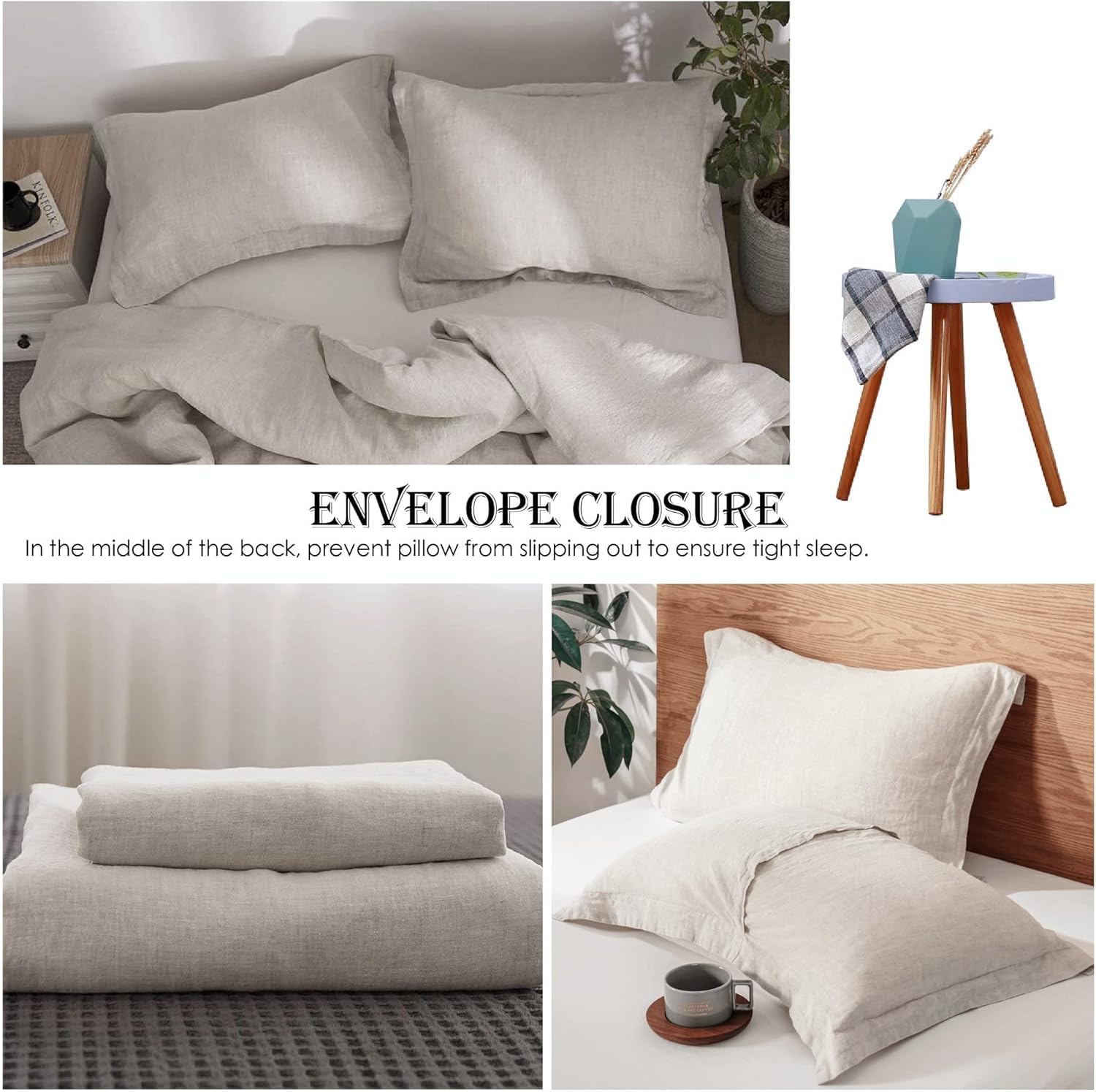Simple&Opulence 100% Linen Pillow Case Queen Size Set of 2, Linen Pillow Covers with Overlap Closure, Luxury Breathable Pillowcases…