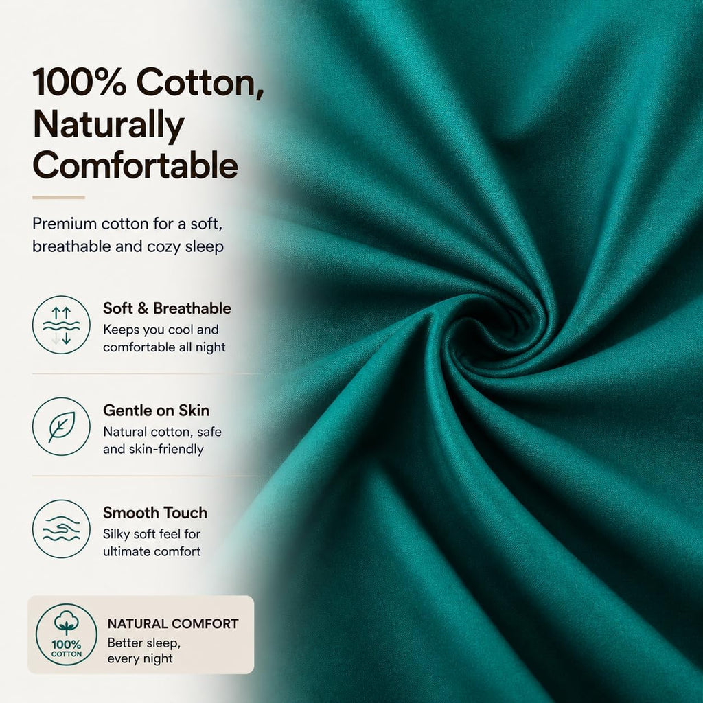Evolive 300 Thread Count 100% Cotton Body Pillow Cover, 21" x 54", Soft Breathable Replacement Pillow Case with Hidden Zipper Closure (Teal…