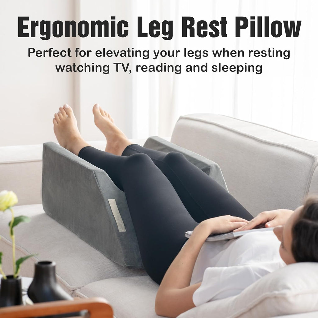 LightEase Post-Surgery Leg, Knee, Ankle Elevation Double Wedge Pillow, Memory Foam Leg Elevating Pillow for Injure, Sleeping, Foot Rest, Re…
