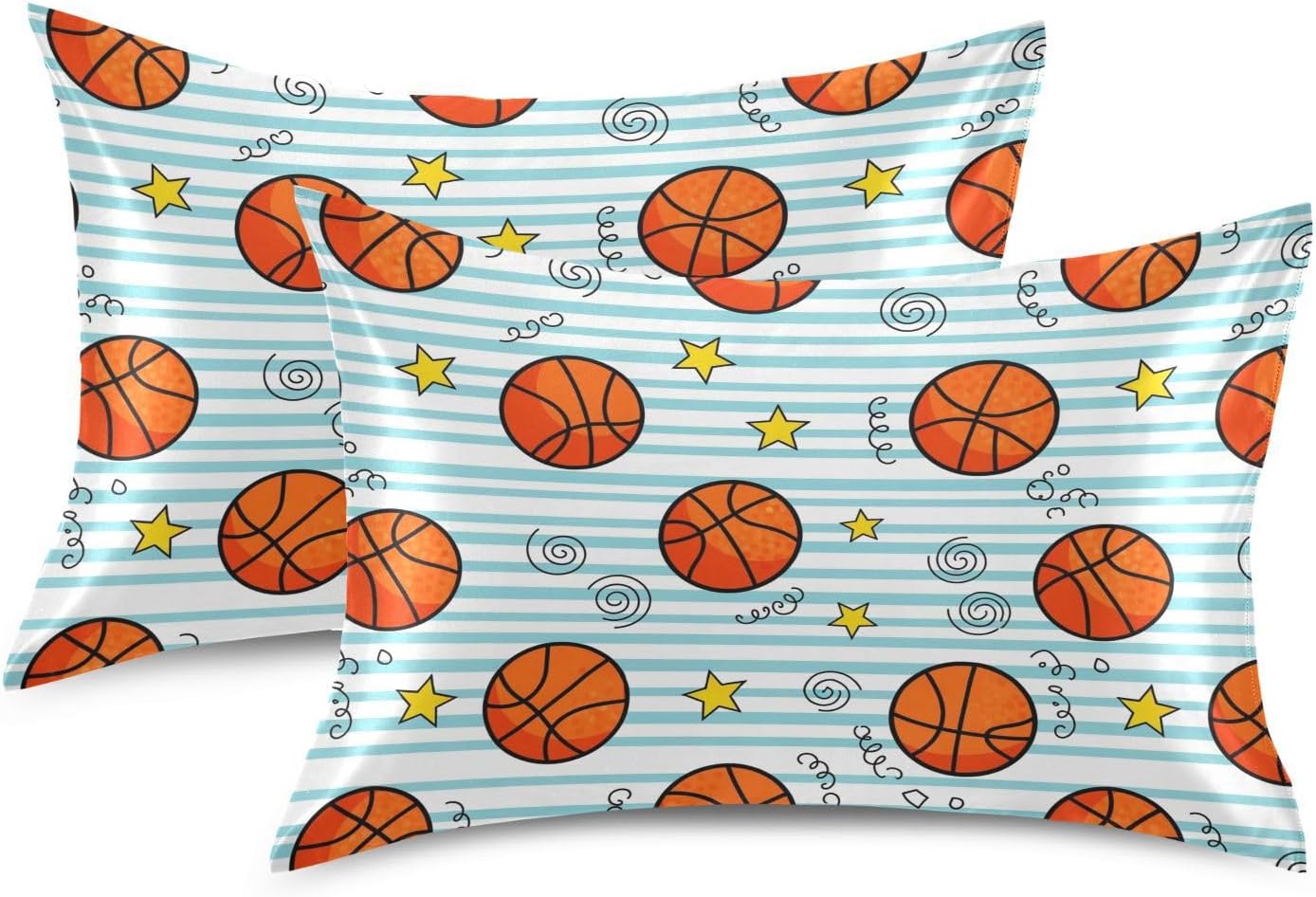 Basketball Stars Pillow Covers Silk Pillowcase for Hair and Skin Breathable Soft Satin Pillowcase King Size Pillow Case for Hot Sleepers…