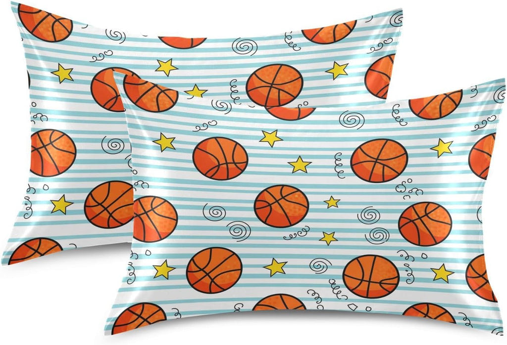 Basketball Stars Pillow Covers Silk Pillowcase for Hair and Skin Breathable Soft Satin Pillowcase Standard Size Pillow Case for Hot…