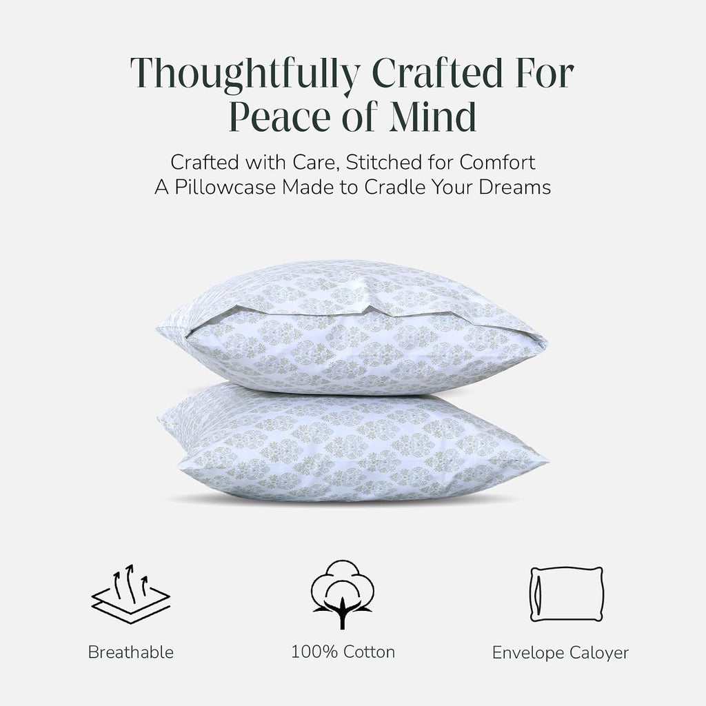 FEATHER & STITCH NEW YORK 100% Cotton 2 Piece Queen Pillow Cases, 300TC Ultra-Soft Pillowcases with Envelope Closure, Wrinkle- Fade…
