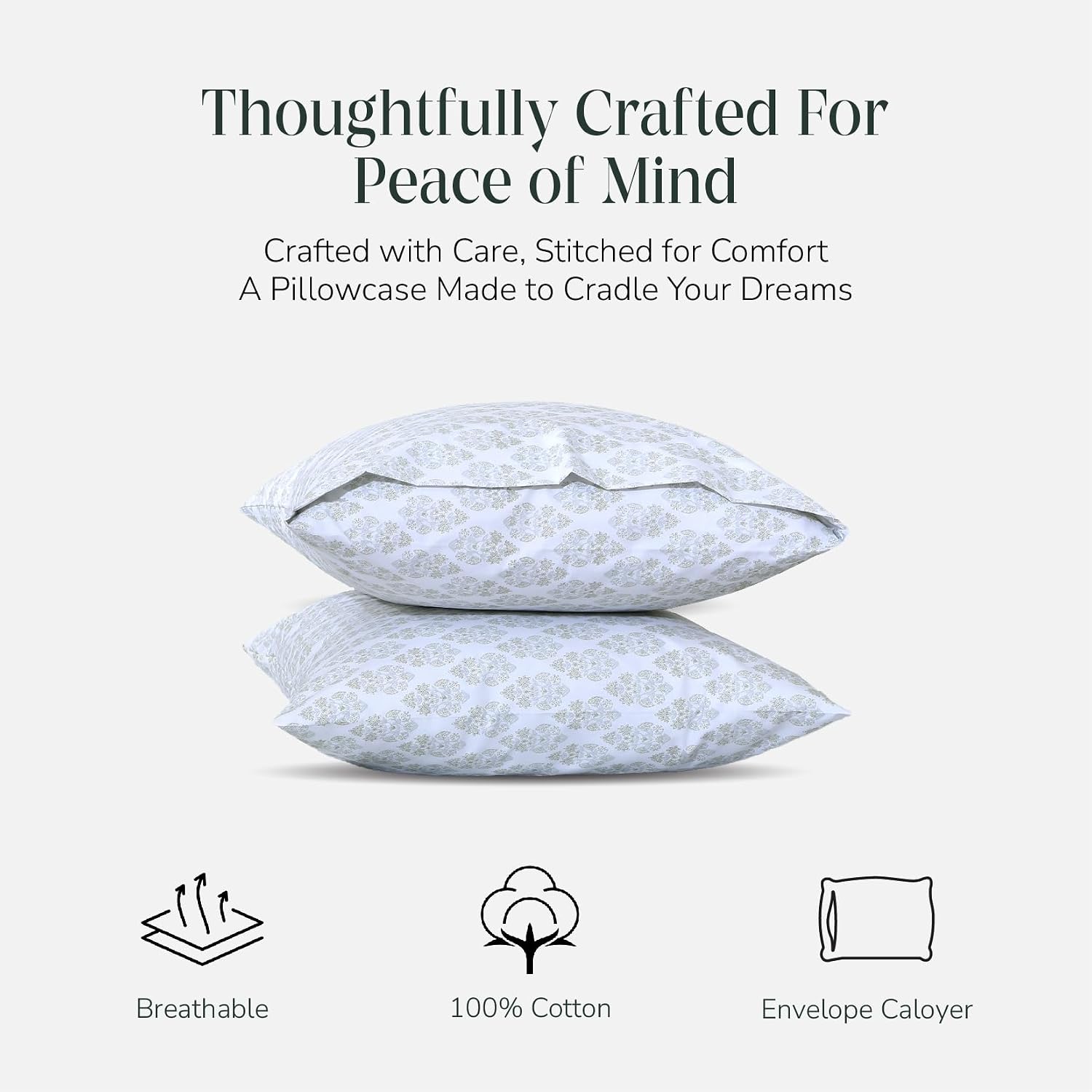 FEATHER & STITCH NEW YORK 100% Cotton 2 Piece Queen Pillow Cases, 300TC Ultra-Soft Pillowcases with Envelope Closure, Wrinkle- Fade…